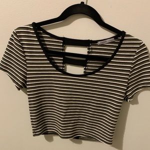 Charlotte Russe Half stripped grey and white shirt